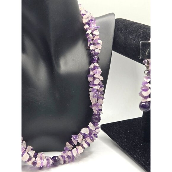 Vintage AMETHYST Gemstone Purple Necklace, Bracelet and Dangle Earrings Boxed - Picture 11 of 13